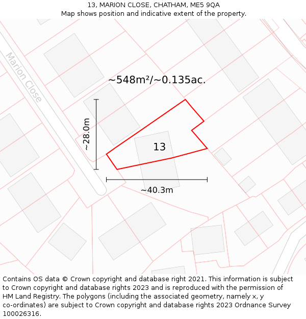 13, MARION CLOSE, CHATHAM, ME5 9QA: Plot and title map