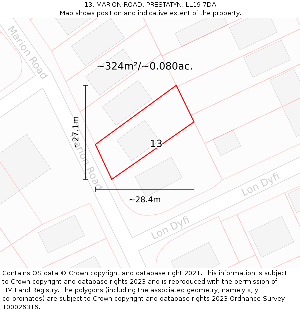 13, MARION ROAD, PRESTATYN, LL19 7DA: Plot and title map