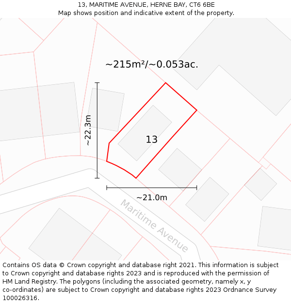 13, MARITIME AVENUE, HERNE BAY, CT6 6BE: Plot and title map