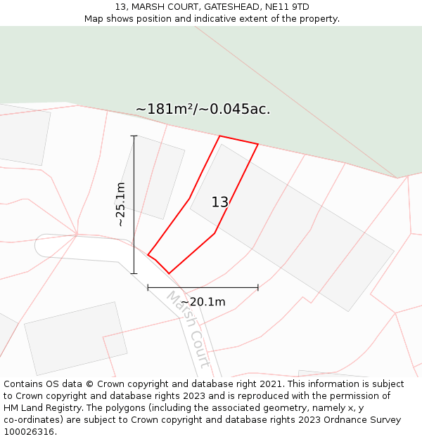 13, MARSH COURT, GATESHEAD, NE11 9TD: Plot and title map