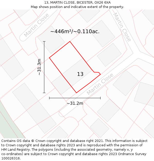 13, MARTIN CLOSE, BICESTER, OX26 6XA: Plot and title map