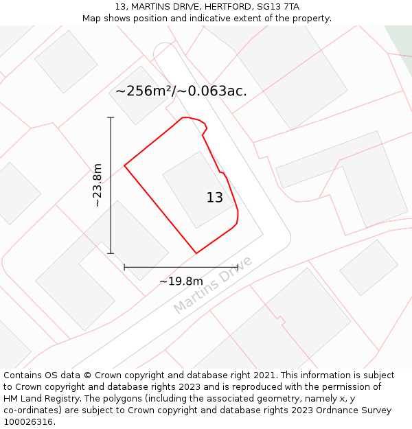 13, MARTINS DRIVE, HERTFORD, SG13 7TA: Plot and title map