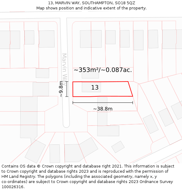 13, MARVIN WAY, SOUTHAMPTON, SO18 5QZ: Plot and title map