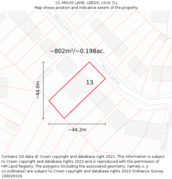 13, MAVIS LANE, LEEDS, LS16 7LL: Plot and title map