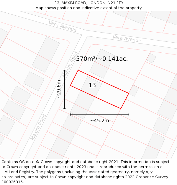 13, MAXIM ROAD, LONDON, N21 1EY: Plot and title map