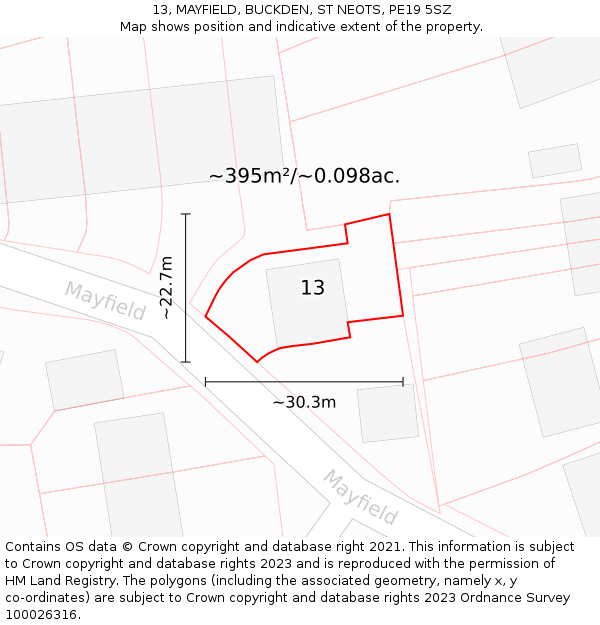 13, MAYFIELD, BUCKDEN, ST NEOTS, PE19 5SZ: Plot and title map