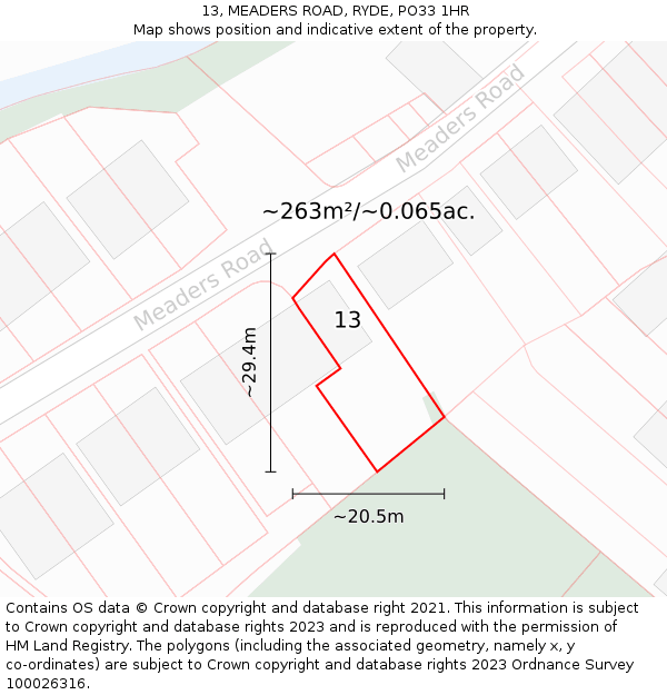 13, MEADERS ROAD, RYDE, PO33 1HR: Plot and title map