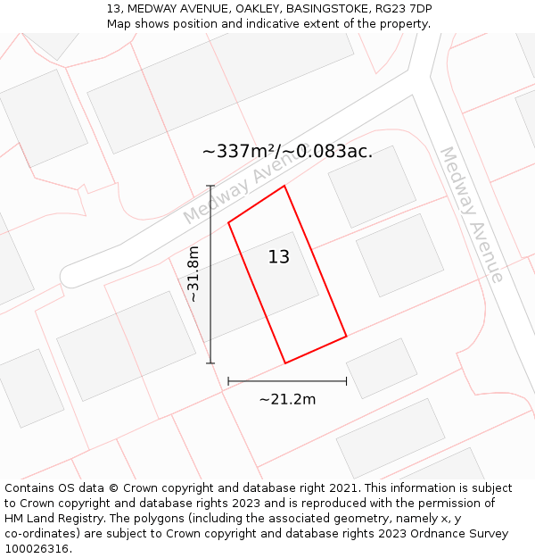 13, MEDWAY AVENUE, OAKLEY, BASINGSTOKE, RG23 7DP: Plot and title map