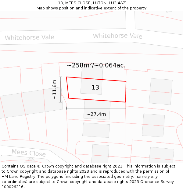 13, MEES CLOSE, LUTON, LU3 4AZ: Plot and title map