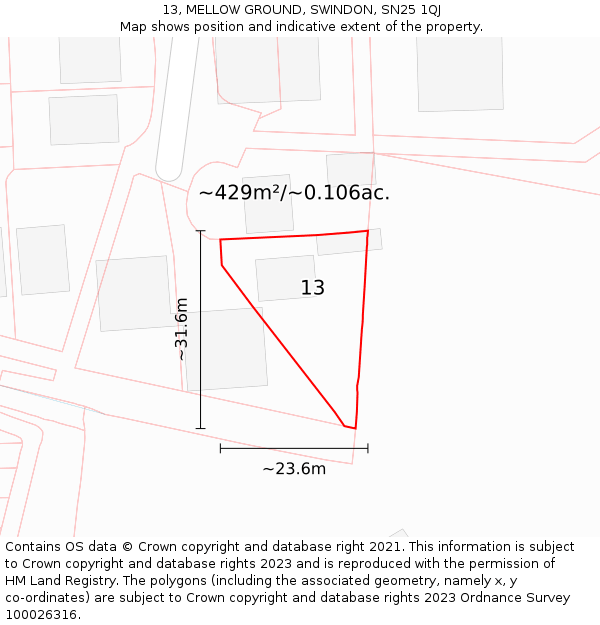 13, MELLOW GROUND, SWINDON, SN25 1QJ: Plot and title map
