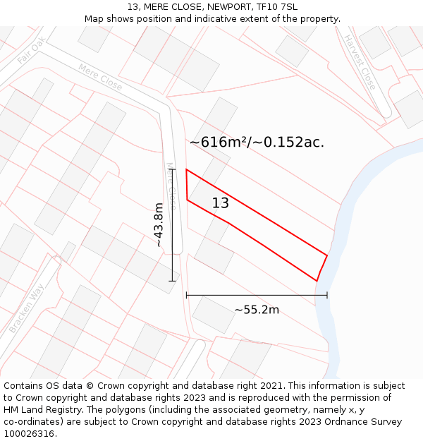 13, MERE CLOSE, NEWPORT, TF10 7SL: Plot and title map