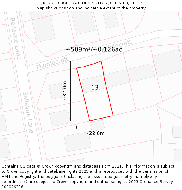 13, MIDDLECROFT, GUILDEN SUTTON, CHESTER, CH3 7HF: Plot and title map