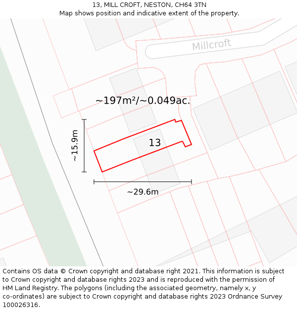 13, MILL CROFT, NESTON, CH64 3TN: Plot and title map