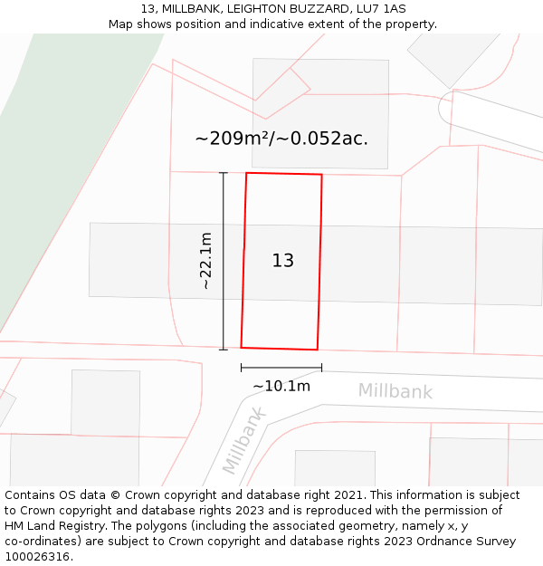 13, MILLBANK, LEIGHTON BUZZARD, LU7 1AS: Plot and title map