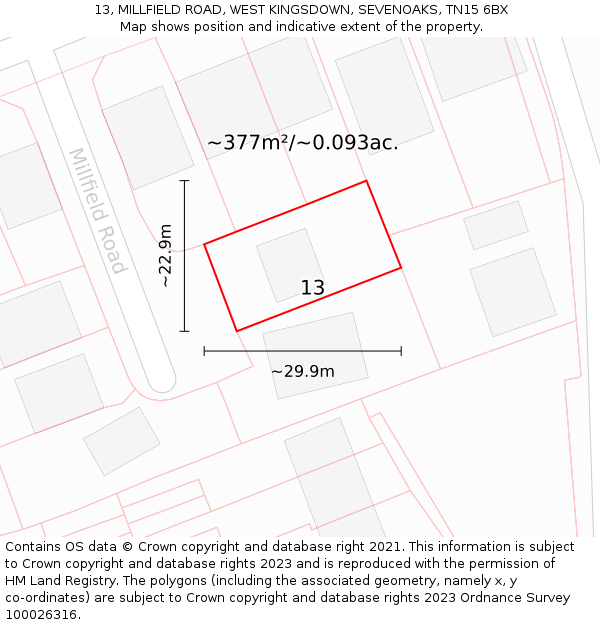 13, MILLFIELD ROAD, WEST KINGSDOWN, SEVENOAKS, TN15 6BX: Plot and title map