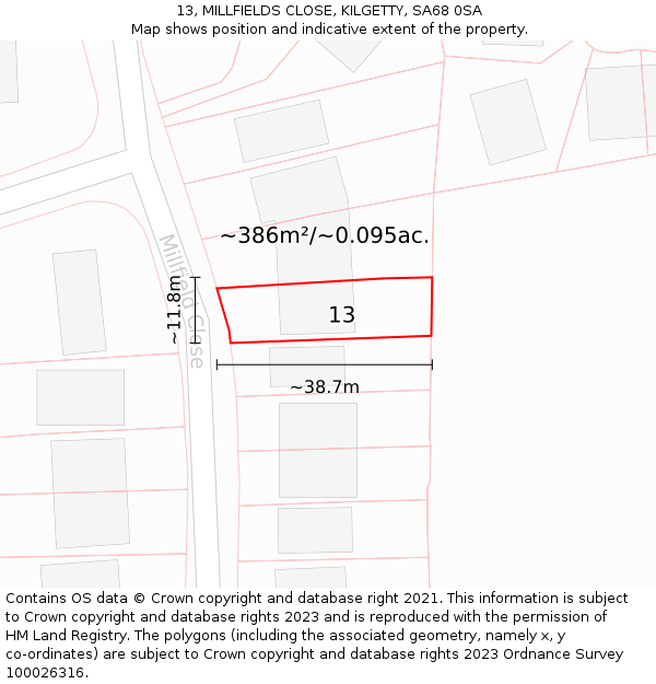 13, MILLFIELDS CLOSE, KILGETTY, SA68 0SA: Plot and title map