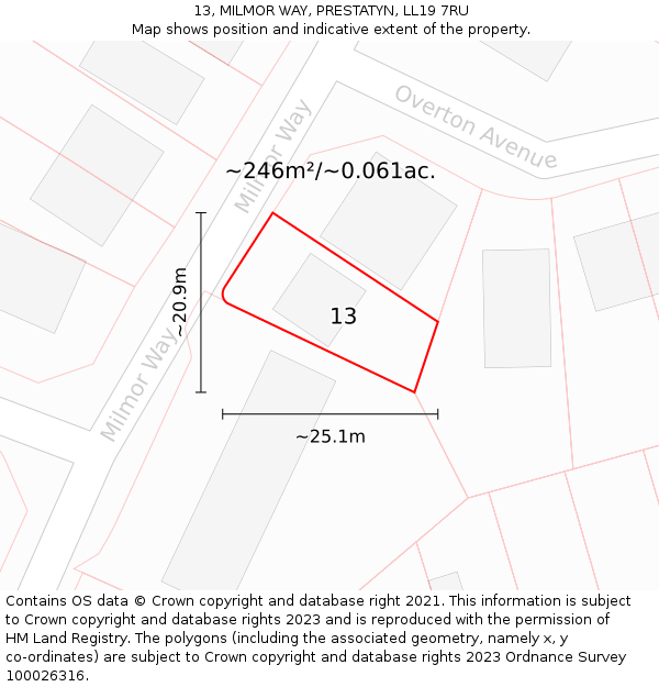 13, MILMOR WAY, PRESTATYN, LL19 7RU: Plot and title map