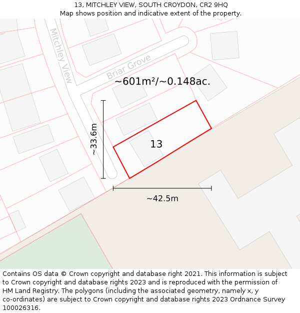 13, MITCHLEY VIEW, SOUTH CROYDON, CR2 9HQ: Plot and title map