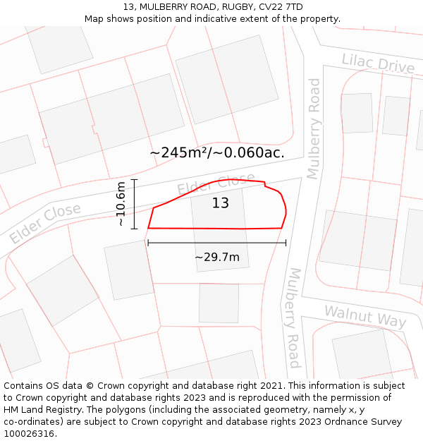 13, MULBERRY ROAD, RUGBY, CV22 7TD: Plot and title map