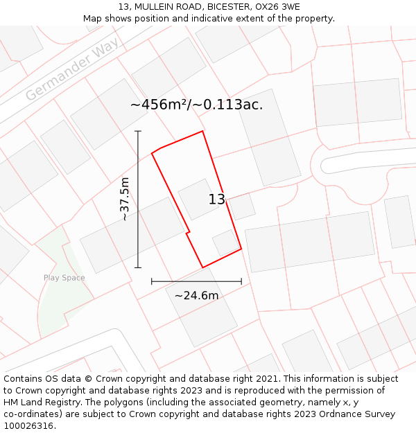 13, MULLEIN ROAD, BICESTER, OX26 3WE: Plot and title map