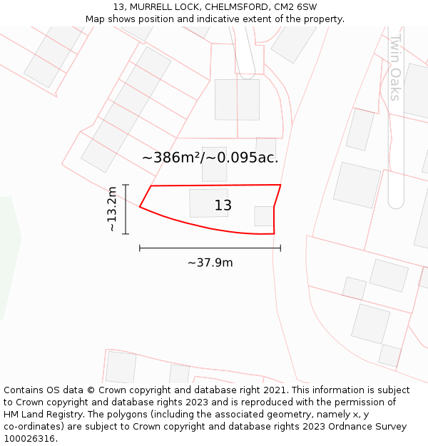 13, MURRELL LOCK, CHELMSFORD, CM2 6SW: Plot and title map