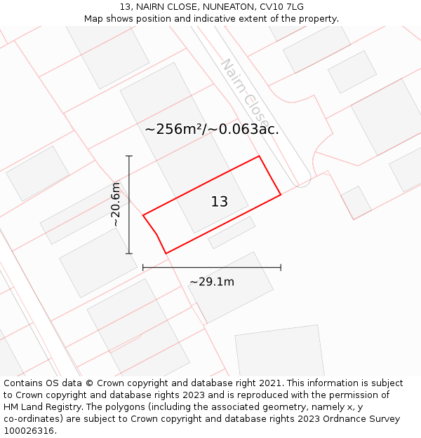 13, NAIRN CLOSE, NUNEATON, CV10 7LG: Plot and title map