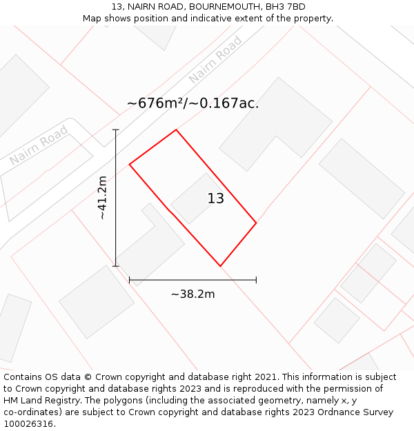 13, NAIRN ROAD, BOURNEMOUTH, BH3 7BD: Plot and title map