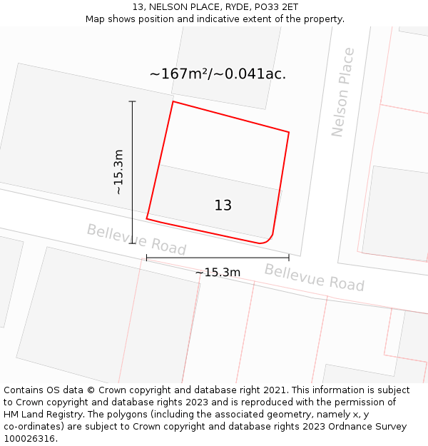 13, NELSON PLACE, RYDE, PO33 2ET: Plot and title map