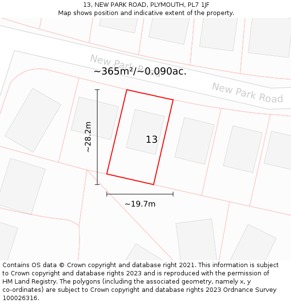 13, NEW PARK ROAD, PLYMOUTH, PL7 1JF: Plot and title map