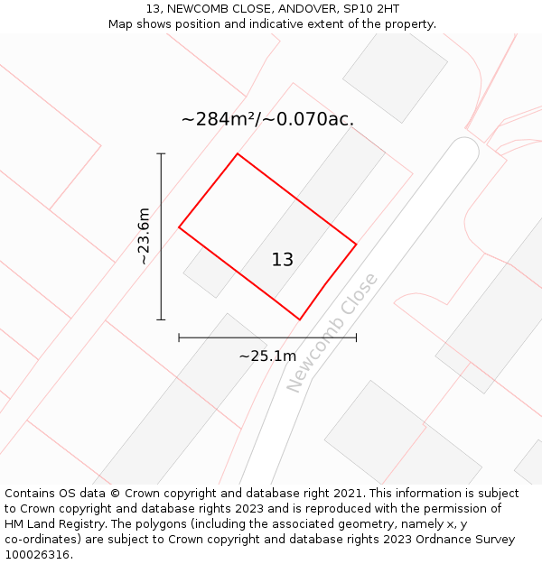 13, NEWCOMB CLOSE, ANDOVER, SP10 2HT: Plot and title map