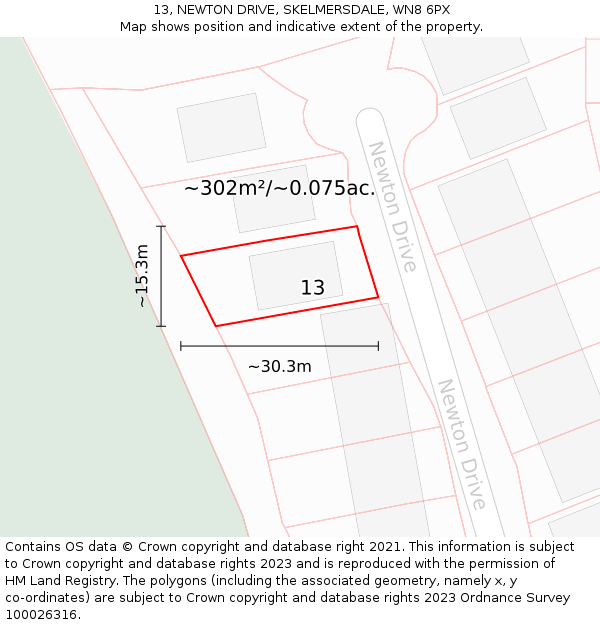 13, NEWTON DRIVE, SKELMERSDALE, WN8 6PX: Plot and title map