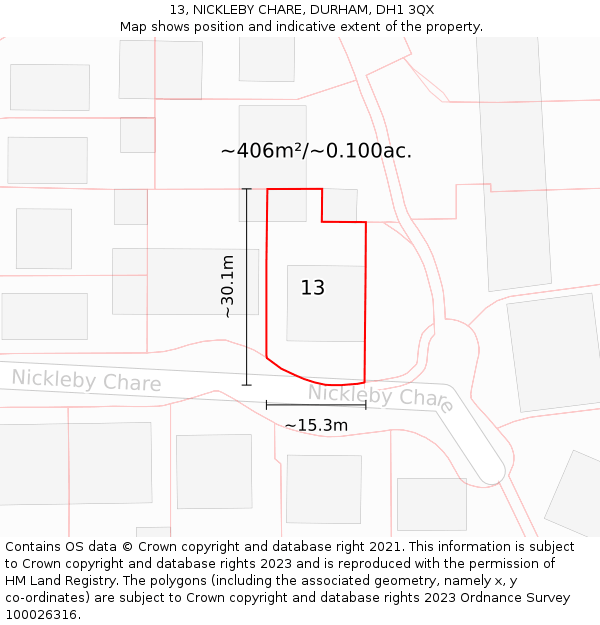 13, NICKLEBY CHARE, DURHAM, DH1 3QX: Plot and title map