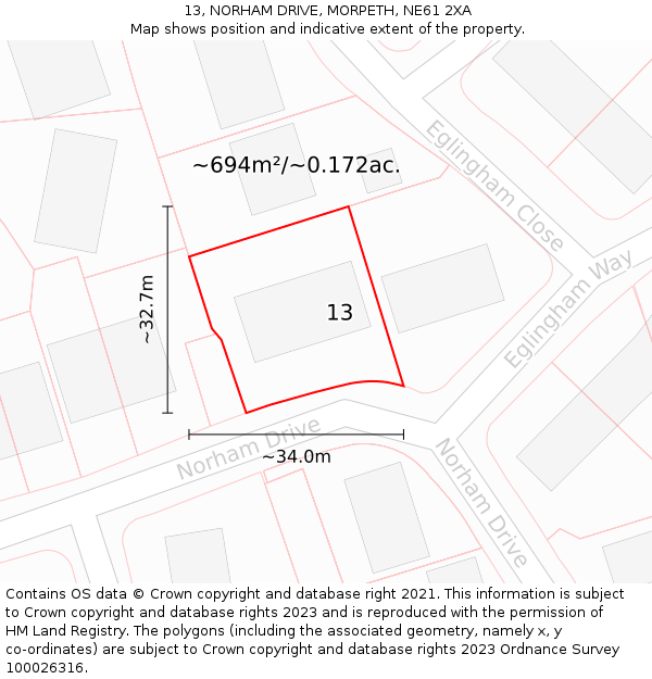 13, NORHAM DRIVE, MORPETH, NE61 2XA: Plot and title map