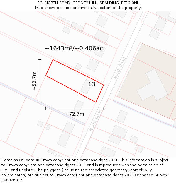 13, NORTH ROAD, GEDNEY HILL, SPALDING, PE12 0NL: Plot and title map