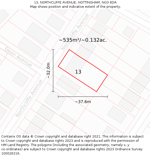 13, NORTHCLIFFE AVENUE, NOTTINGHAM, NG3 6DA: Plot and title map