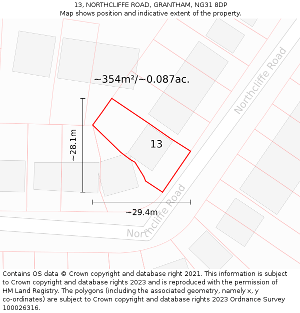 13, NORTHCLIFFE ROAD, GRANTHAM, NG31 8DP: Plot and title map