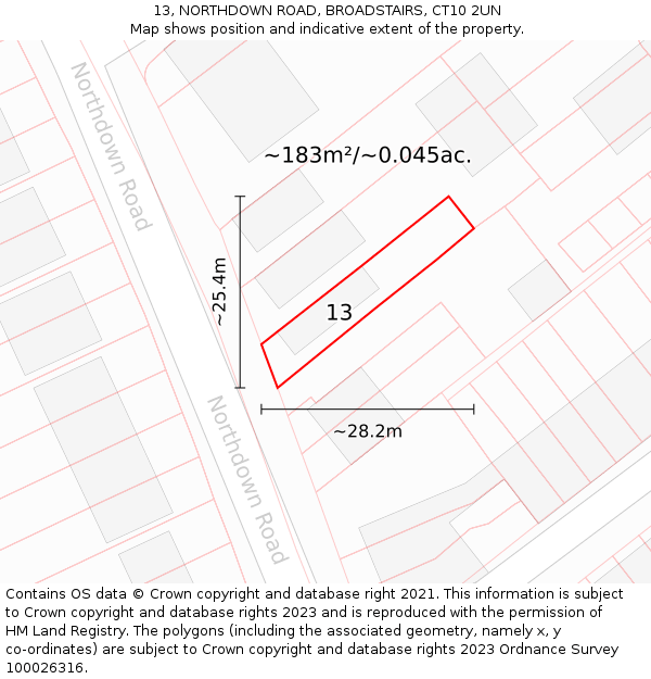 13, NORTHDOWN ROAD, BROADSTAIRS, CT10 2UN: Plot and title map