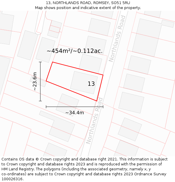 13, NORTHLANDS ROAD, ROMSEY, SO51 5RU: Plot and title map