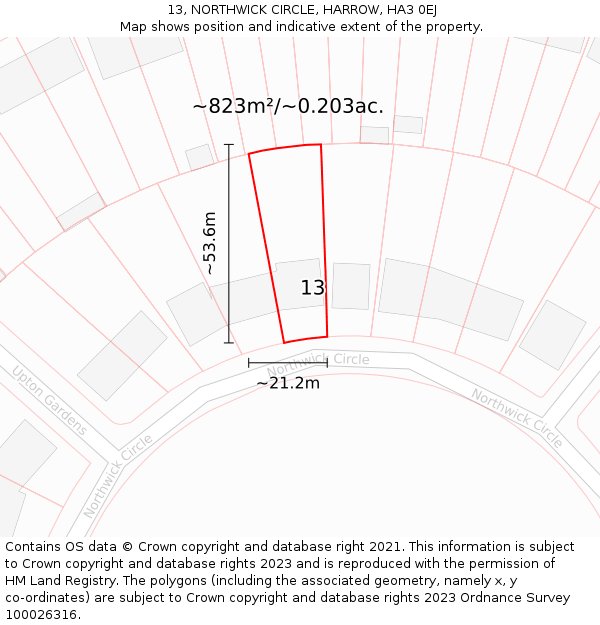 13, NORTHWICK CIRCLE, HARROW, HA3 0EJ: Plot and title map