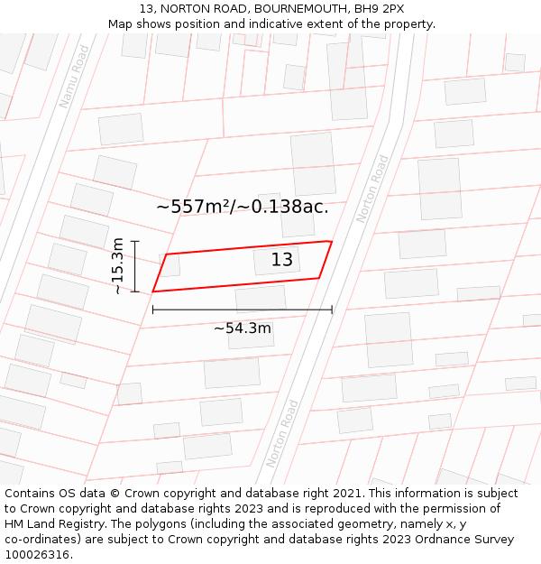 13, NORTON ROAD, BOURNEMOUTH, BH9 2PX: Plot and title map