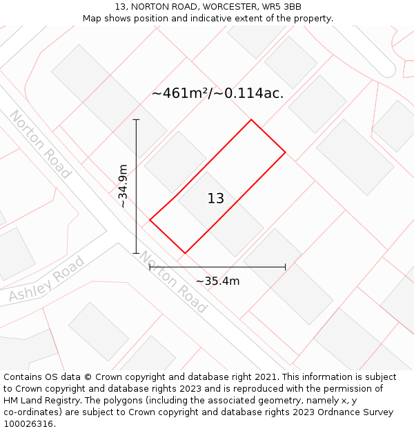 13, NORTON ROAD, WORCESTER, WR5 3BB: Plot and title map