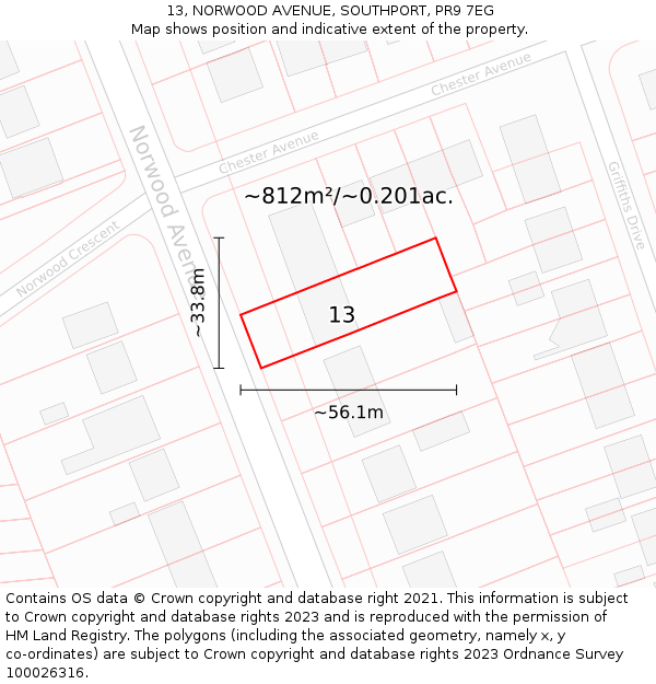 13, NORWOOD AVENUE, SOUTHPORT, PR9 7EG: Plot and title map