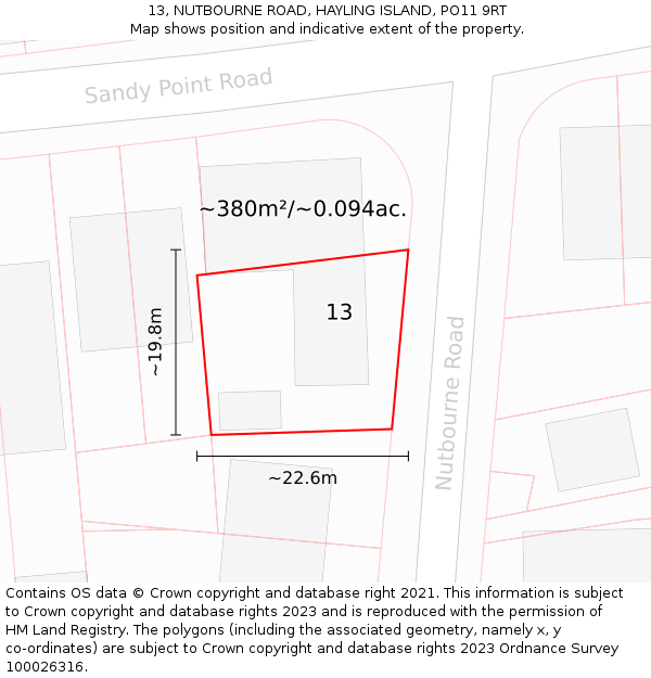 13, NUTBOURNE ROAD, HAYLING ISLAND, PO11 9RT: Plot and title map