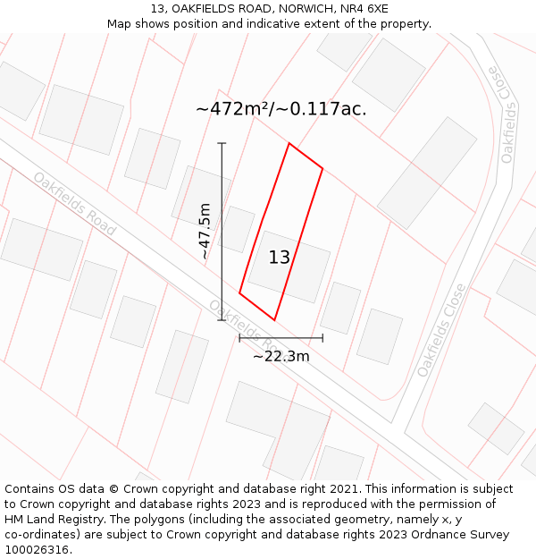 13, OAKFIELDS ROAD, NORWICH, NR4 6XE: Plot and title map