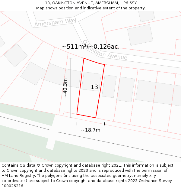 13, OAKINGTON AVENUE, AMERSHAM, HP6 6SY: Plot and title map