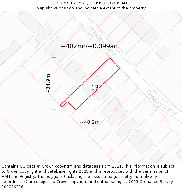13, OAKLEY LANE, CHINNOR, OX39 4HT: Plot and title map