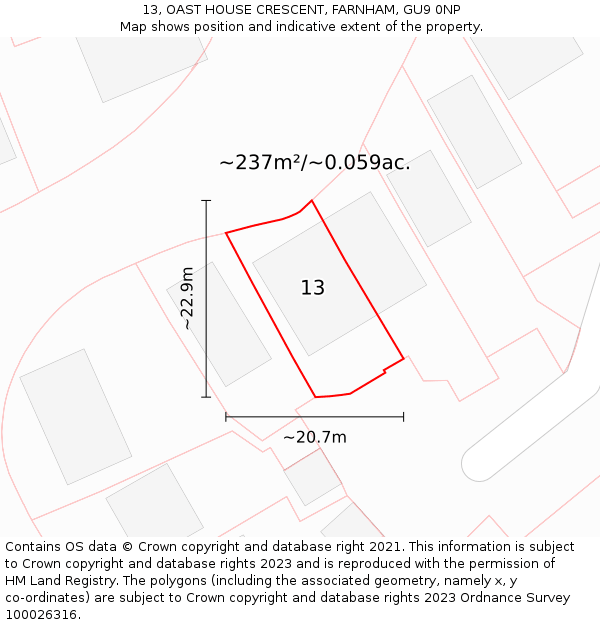 13, OAST HOUSE CRESCENT, FARNHAM, GU9 0NP: Plot and title map