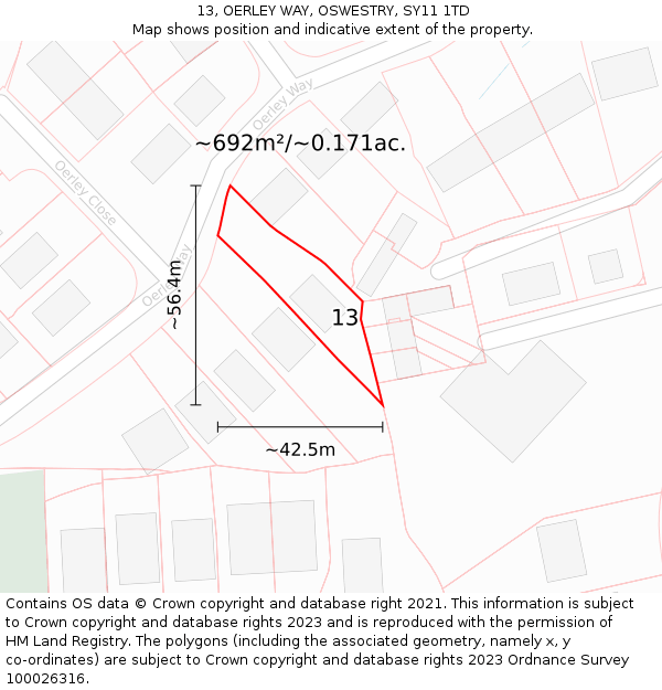 13, OERLEY WAY, OSWESTRY, SY11 1TD: Plot and title map