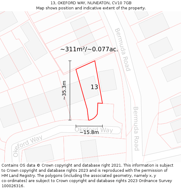 13, OKEFORD WAY, NUNEATON, CV10 7GB: Plot and title map