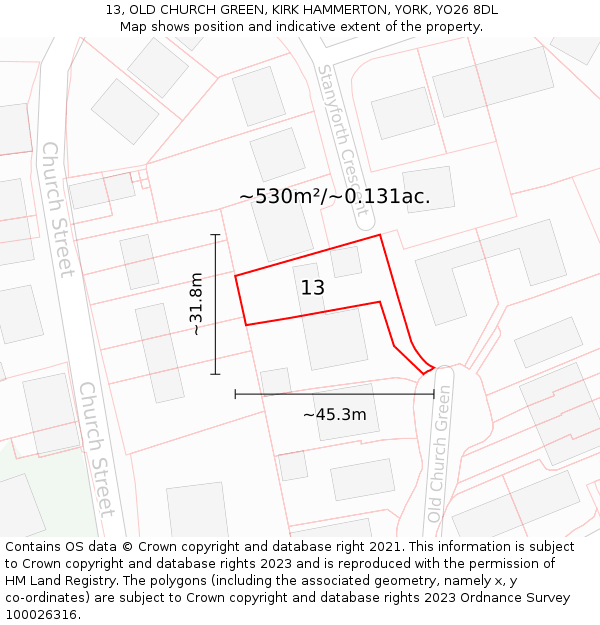 13, OLD CHURCH GREEN, KIRK HAMMERTON, YORK, YO26 8DL: Plot and title map